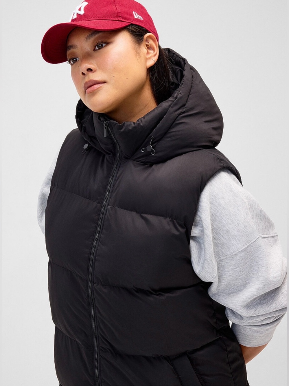 ZARA Black Quilted Puffer Vest with Hood